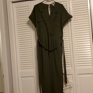 Womens dark green jump suit with pockets